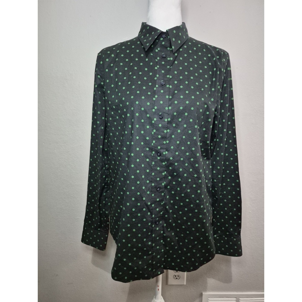 Lauren Ralph Lauren Stretch Non-Iron Green Polka Dot Button Down Shirt Sz M
